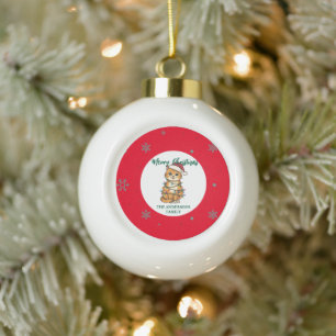 Adorno De Cerámica Tipo Bola gato alegre rojo moderno copo de nieve navidad gat