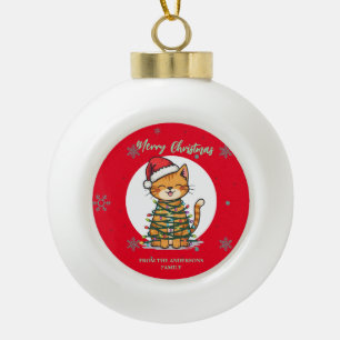 Adorno De Cerámica Tipo Bola Gato alegre y brillante Navidad gatito invierno ni