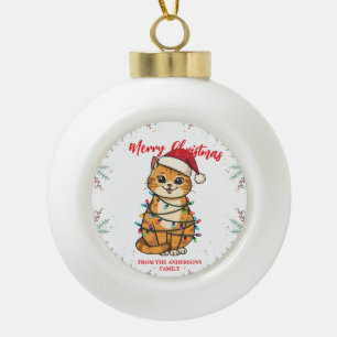 Adorno De Cerámica Tipo Bola Gato alegre y brillante Navidad gatito nieve invie