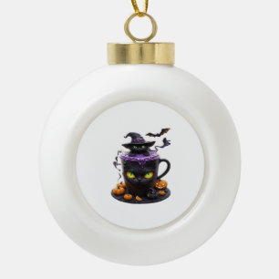 Adorno De Cerámica Tipo Bola Gato de bruja Halloween Latte - Café con crepitant