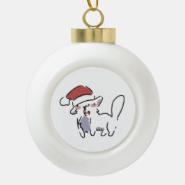 Adorno De Cerámica Tipo Bola Gato de Navidad