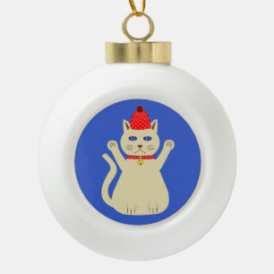 Adorno De Cerámica Tipo Bola Gato de Navidades de corte