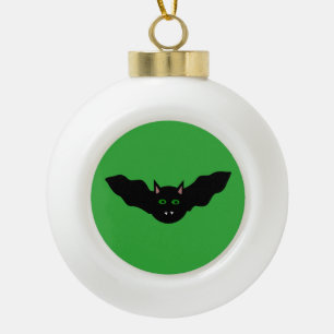 Adorno De Cerámica Tipo Bola Gato de vampiro frente al ornamento de Bat Hallowe