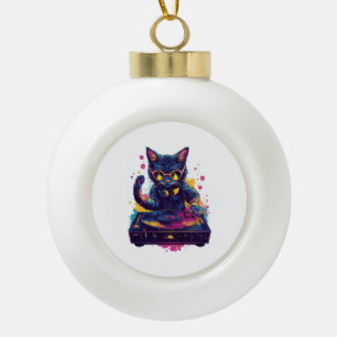 Adorno De Cerámica Tipo Bola Gato DJ Funky – Fiesta Retro Disco Kitty