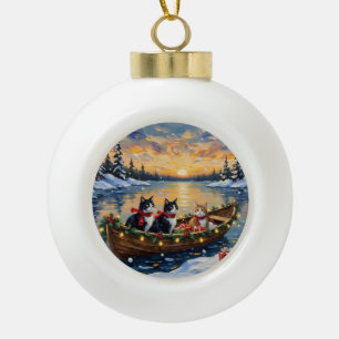 Adorno De Cerámica Tipo Bola Gato Esmoquin Navidad Barco Fiesta