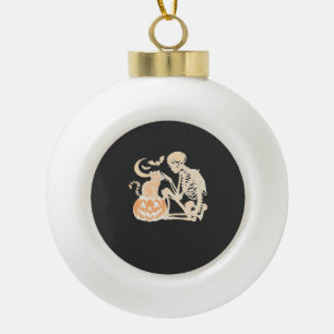 Adorno De Cerámica Tipo Bola Gato esqueleto calavera gatito Diseño Cute de Hall