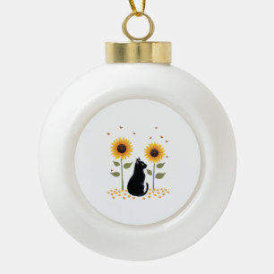 Adorno De Cerámica Tipo Bola Gato Girasol Árbol de Navidad Girasol Gato Amante 