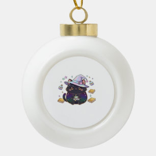 Adorno De Cerámica Tipo Bola Gato Introvertido Mágico Sombrero de Bruja Pastel