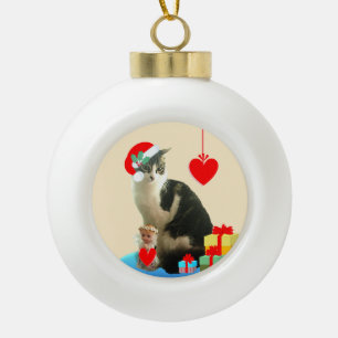 Adorno De Cerámica Tipo Bola Gato Merlin de Navidad