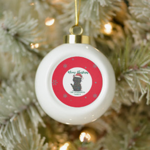 Adorno De Cerámica Tipo Bola gato moderno rojo alegre copo de nieve navidad gat