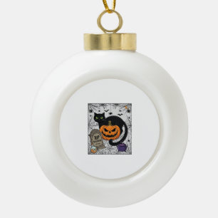 Adorno De Cerámica Tipo Bola Gato negro de Halloween calabaza lápida caldero Ri