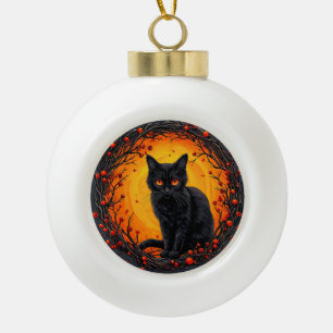Adorno De Cerámica Tipo Bola Gato negro de Halloween con ojos brillantes