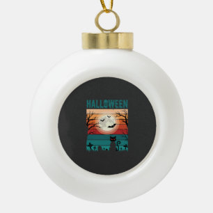 Adorno De Cerámica Tipo Bola Gato Negro De Halloween Luna Cementerio Retro Vect