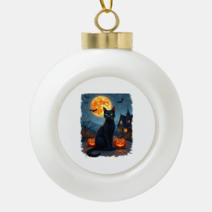Adorno De Cerámica Tipo Bola Gato Negro Noche Estrellada Van Gogh Calabazas Mur