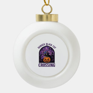 Adorno De Cerámica Tipo Bola Gato Negro Peligro Cruzando Halloween Calabaza Bru