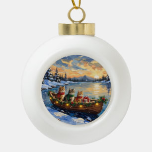 Adorno De Cerámica Tipo Bola Gato Persa Navidad Barco Fiesta