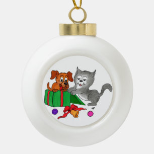 Adorno De Cerámica Tipo Bola Gato y perro