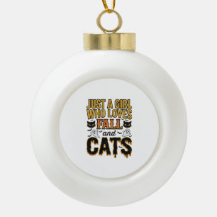 Adorno De Cerámica Tipo Bola Gatos de Otoño Chica de Halloween Diseño Gráfico V
