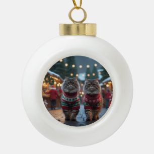 Adorno De Cerámica Tipo Bola Gatos Persas Navidad Nieve Fiesta
