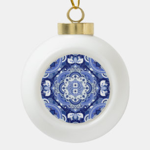 Adorno De Cerámica Tipo Bola Geométrico azul vintage, ornamento indio.