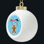 Adorno De Cerámica Tipo Bola Gingerbread, Snowflakes and Birds<br><div class="desc">Gingerbread on the snow playing with the pouring snowflakes while the cardinal and blackbird birds are wishing you "Merry Christmas".</div>
