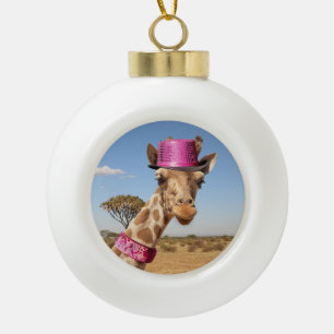 Adorno De Cerámica Tipo Bola Giraffe en gorra rosa brillante