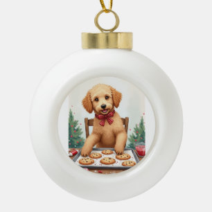 Adorno De Cerámica Tipo Bola Golden Doodle Decorando Galletas de Navidad