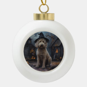 Adorno De Cerámica Tipo Bola Goldendoodle Pumpkins Halloween Scary