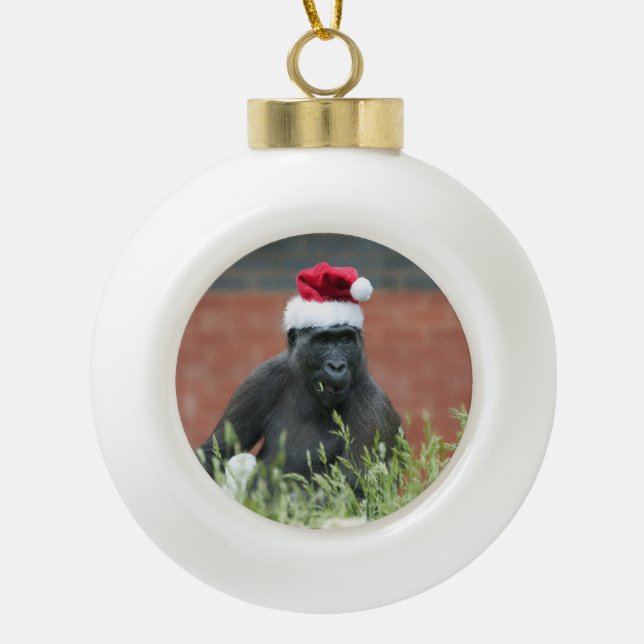 Adorno De Cerámica Tipo Bola Gorila En Navidades (Anverso)
