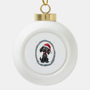 Adorno De Cerámica Tipo Bola Gorra de Santa de Navidad de Labrador Negro Camise