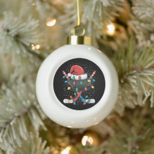 Adorno De Cerámica Tipo Bola Gorrito de Navidad Hockey Xmas Santa Deportes Pelo
