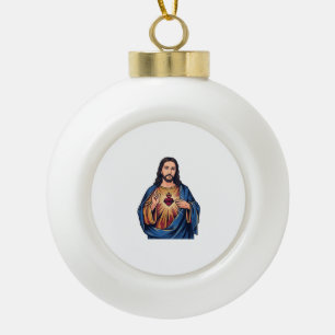 Adorno De Cerámica Tipo Bola Grabado Antiguo Corazón Sagrado Vector Religioso D