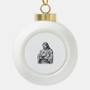 Adorno De Cerámica Tipo Bola Grabado Antiguo Pastor que Sostiene Cordero Vector
