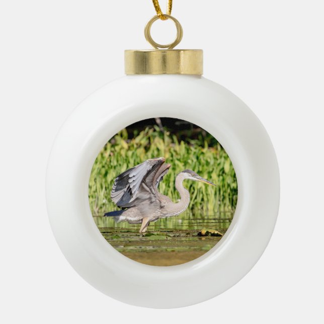 Adorno De Cerámica Tipo Bola Gran garza azul (Anverso)