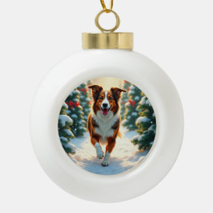 Adorno De Cerámica Tipo Bola Granja de árboles de Navidad con pastor australian