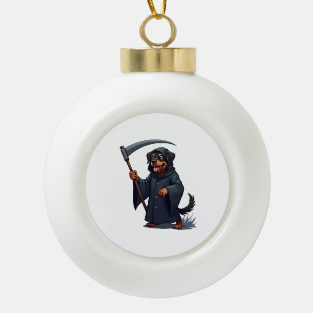 Adorno De Cerámica Tipo Bola Grim Reaper Rottweiler Dog (Anverso)