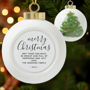 Adorno De Cerámica Tipo Bola Guión Mínimo de Feliz Navidad en Negro y Blanco