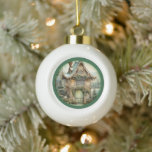 Adorno De Cerámica Tipo Bola Hada Verde y Casa Elf Wonderland Winter<br><div class="desc">Casa de elfo de hadas de tono verde ambientada en una tierra de hadas para Navidades</div>