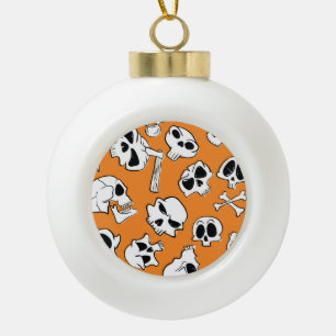 Adorno De Cerámica Tipo Bola Halloween Skulls Bones Doodle Pattern