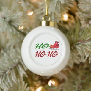Adorno De Cerámica Tipo Bola Ho Ho Ho Santa Trineo Navidad rojo verde script
