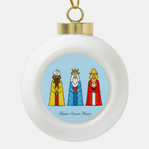Adorno De Cerámica Tipo Bola Hogar Dulce Hogar y Tres Reyes Magos
