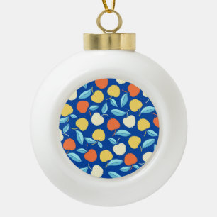 Adorno De Cerámica Tipo Bola Hojas de manzanas, fondo azul, patrón sin costuras