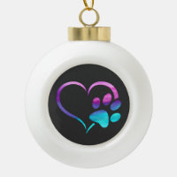 Huella de pata de perro cian morado Corazón