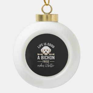Adorno De Cerámica Tipo Bola Huesos de perro Bichon Frise de pelo blanco Life I