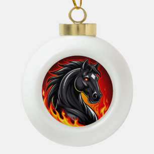 Adorno De Cerámica Tipo Bola Ilustración de caballo negro ardiente con ojos bri
