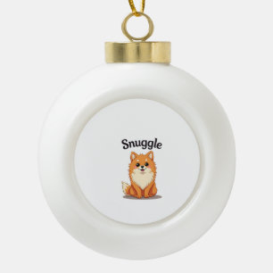 Adorno De Cerámica Tipo Bola Ilustración de perro lindo Pomerania Snuggle Vinta