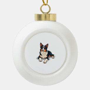 Adorno De Cerámica Tipo Bola Ilustración de retrato de perro Border Collie tric