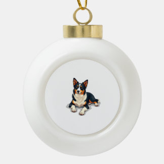 Adorno De Cerámica Tipo Bola Ilustración de retrato de perro Border Collie tric