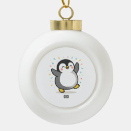 Adorno De Cerámica Tipo Bola Ilustración personalizada de pingüino bailando fel
