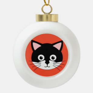 Adorno De Cerámica Tipo Bola Ilustración Vibrante de Cara de Gato Adorable